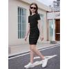 imageOYOANGLE Girls Textured Drawstring Side Ruched Short Sleeve Bodycon Pencil Short DressBlack Deep