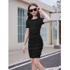 imageOYOANGLE Girls Textured Drawstring Side Ruched Short Sleeve Bodycon Pencil Short DressBlack Deep