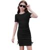 imageOYOANGLE Girls Textured Drawstring Side Ruched Short Sleeve Bodycon Pencil Short DressBlack Deep
