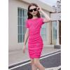 imageOYOANGLE Girls Textured Drawstring Side Ruched Short Sleeve Bodycon Pencil Short DressHot Pink