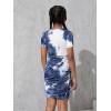imageOYOANGLE Girls Tie Dye Drawstring Ruched Short Sleeve Round Neck Bodycon DressBlue