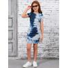 imageOYOANGLE Girls Tie Dye Drawstring Ruched Short Sleeve Round Neck Bodycon DressBlue