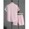 imageOYOANGLE Mens 2 Piece Button Down Outfits Floral Print Short Sleeve Shirt and Shorts Hawaiian SetsPink