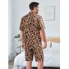imageOYOANGLE Mens 2 Piece Leopard Print Stain Short Sleeve Button Front Shirt and Shorts Pajama SetBrown