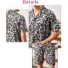 imageOYOANGLE Mens 2 Piece Leopard Print Stain Short Sleeve Button Front Shirt and Shorts Pajama SetGrey and Black