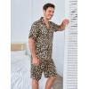 imageOYOANGLE Mens 2 Piece Leopard Print Stain Short Sleeve Button Front Shirt and Shorts Pajama SetMulticolor