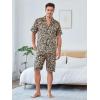 imageOYOANGLE Mens 2 Piece Leopard Print Stain Short Sleeve Button Front Shirt and Shorts Pajama SetMulticolor