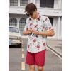 imageOYOANGLE Mens 2 Piece Outfits Boho Floral Print Button Down Short Sleeve Blouse and Shorts SetRed and White