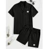 imageOYOANGLE Mens 2 Piece Outfits Button Down Lapel Neck Short Sleeve Shirt and Shorts Casual Athletic SetsBlack