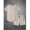 imageOYOANGLE Mens 2 Piece Outfits Crew Neck Short Sleeve T Shirt and Drawstring Shorts Workout SetApricot