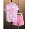 imageOYOANGLE Mens 2 Piece Outfits Striped Short Sleeve Button Down Shirt and Drawstring Shorts SetWhite and Pink