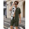imageOYOANGLE Mens 2 Piece Vacation Outfits Tropical Hawaiian Button Down Shirt and Shorts SetArmy Green