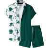 imageOYOANGLE Mens 2 Piece Vacation Outfits Tropical Hawaiian Button Down Shirt and Shorts SetBright Green