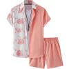 imageOYOANGLE Mens 2 Piece Vacation Outfits Tropical Hawaiian Button Down Shirt and Shorts SetCoral Pink