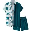 imageOYOANGLE Mens 2 Piece Vacation Outfits Tropical Hawaiian Button Down Shirt and Shorts SetDark Green