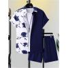 imageOYOANGLE Mens 2 Piece Vacation Outfits Tropical Hawaiian Button Down Shirt and Shorts SetDeep Blue and White