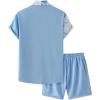 imageOYOANGLE Mens 2 Piece Vacation Outfits Tropical Hawaiian Button Down Shirt and Shorts SetLight Blue