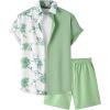 imageOYOANGLE Mens 2 Piece Vacation Outfits Tropical Hawaiian Button Down Shirt and Shorts SetLight Green