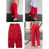 imageOYOANGLE Mens Baggy Cargo Pants Elastic Drawstring Waist Flap Pocket Y2K Hip Hop TrousersRed