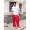 imageOYOANGLE Mens Baggy Cargo Pants Elastic Drawstring Waist Flap Pocket Y2K Hip Hop TrousersRed