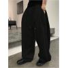 imageOYOANGLE Mens Baggy Sweatpants Drawstring Elastic Waist Loose Wide Leg Athletic Sweat Pants with PocketsBlack