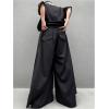 imageOYOANGLE Mens Baggy Wide Leg Pants Button Front Pleated Long Trousers Zipper Fly Palazzo Pants StreetwearBlack