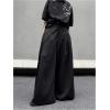 imageOYOANGLE Mens Baggy Wide Leg Pants Button Front Pleated Long Trousers Zipper Fly Palazzo Pants StreetwearBlack