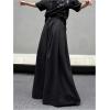 imageOYOANGLE Mens Baggy Wide Leg Pants Button Front Pleated Long Trousers Zipper Fly Palazzo Pants StreetwearBlack