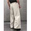 imageOYOANGLE Mens Baggy Wide Leg Pants Zipper Fly Pleated Trousers Business Casual Dress Pants with PocketBeige