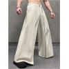 imageOYOANGLE Mens Baggy Wide Leg Pants Zipper Fly Pleated Trousers Business Casual Dress Pants with PocketBeige