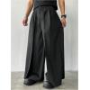 imageOYOANGLE Mens Baggy Wide Leg Pants Zipper Fly Pleated Trousers Business Casual Dress Pants with PocketBlack