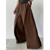 imageOYOANGLE Mens Baggy Wide Leg Pants Zipper Fly Pleated Trousers Business Casual Dress Pants with PocketBrown