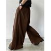imageOYOANGLE Mens Baggy Wide Leg Pants Zipper Fly Pleated Trousers Business Casual Dress Pants with PocketBrown