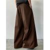 imageOYOANGLE Mens Baggy Wide Leg Pants Zipper Fly Pleated Trousers Business Casual Dress Pants with PocketBrown