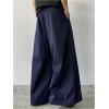 imageOYOANGLE Mens Baggy Wide Leg Pants Zipper Fly Pleated Trousers Business Casual Dress Pants with PocketDeep Blue