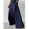 imageOYOANGLE Mens Baggy Wide Leg Pants Zipper Fly Pleated Trousers Business Casual Dress Pants with PocketDeep Blue