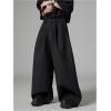 imageOYOANGLE Mens Baggy Wide Leg Pants Zipper Fly Pleated Work Casual Long Trousers with PocketBlack