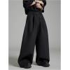 imageOYOANGLE Mens Baggy Wide Leg Pants Zipper Fly Pleated Work Casual Long Trousers with PocketBlack