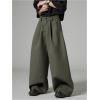 imageOYOANGLE Mens Baggy Wide Leg Pants Zipper Fly Pleated Work Casual Long Trousers with PocketDeep Green