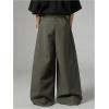 imageOYOANGLE Mens Baggy Wide Leg Pants Zipper Fly Pleated Work Casual Long Trousers with PocketDeep Green