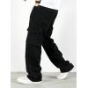 imageOYOANGLE Mens Cargo Jeans Embroidered Flap Pocket Straight Leg Denim Cargo PantsBlack