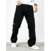 imageOYOANGLE Mens Cargo Jeans Embroidered Flap Pocket Straight Leg Denim Cargo PantsBlack