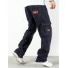 imageOYOANGLE Mens Cargo Jeans Embroidered Flap Pocket Straight Leg Denim Cargo PantsGrey
