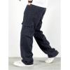 imageOYOANGLE Mens Cargo Jeans Embroidered Flap Pocket Straight Leg Denim Cargo PantsGrey