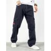 imageOYOANGLE Mens Cargo Jeans Embroidered Flap Pocket Straight Leg Denim Cargo PantsGrey