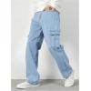 imageOYOANGLE Mens Cargo Jeans Embroidered Flap Pocket Straight Leg Denim Cargo PantsLight Wash