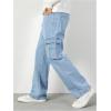 imageOYOANGLE Mens Cargo Jeans Embroidered Flap Pocket Straight Leg Denim Cargo PantsLight Wash