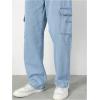 imageOYOANGLE Mens Cargo Jeans Embroidered Flap Pocket Straight Leg Denim Cargo PantsLight Wash