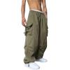 imageOYOANGLE Mens Cargo Pants Elastic Waist Flap Pockets Hip Hop Baggy Harem PantsArmy Green Plain