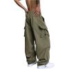 imageOYOANGLE Mens Cargo Pants Elastic Waist Flap Pockets Hip Hop Baggy Harem PantsArmy Green Plain